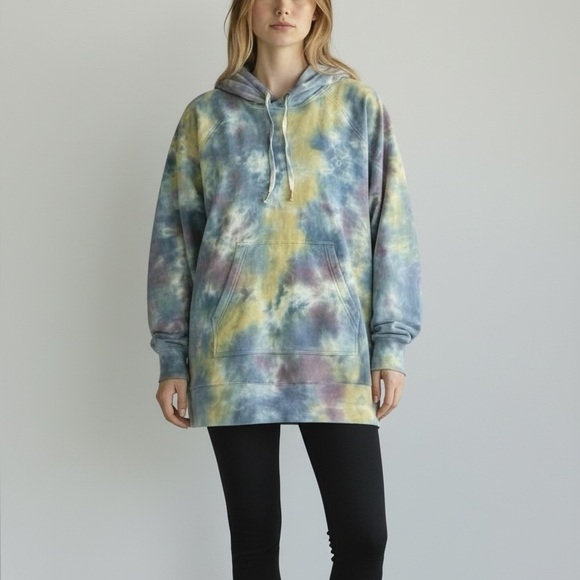 NEW Young Fabulous & Broke Oversized Hoodie Tunic Sweatshirt Blue Tie Dye Small - Picture 3 of 14